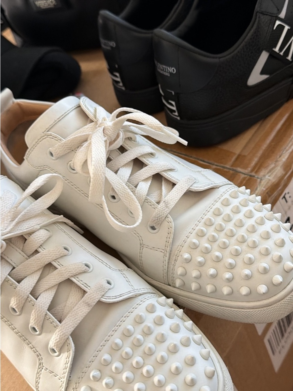 Valentino White Leather Studded Low-Top Sneakers